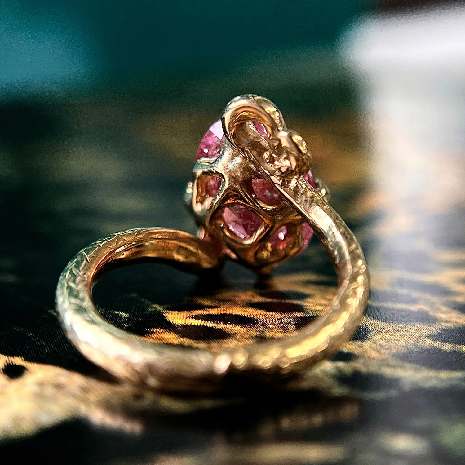 14k Yellow Gold 6.35 Ct Pink Sapphire & Diamond Snake Ring